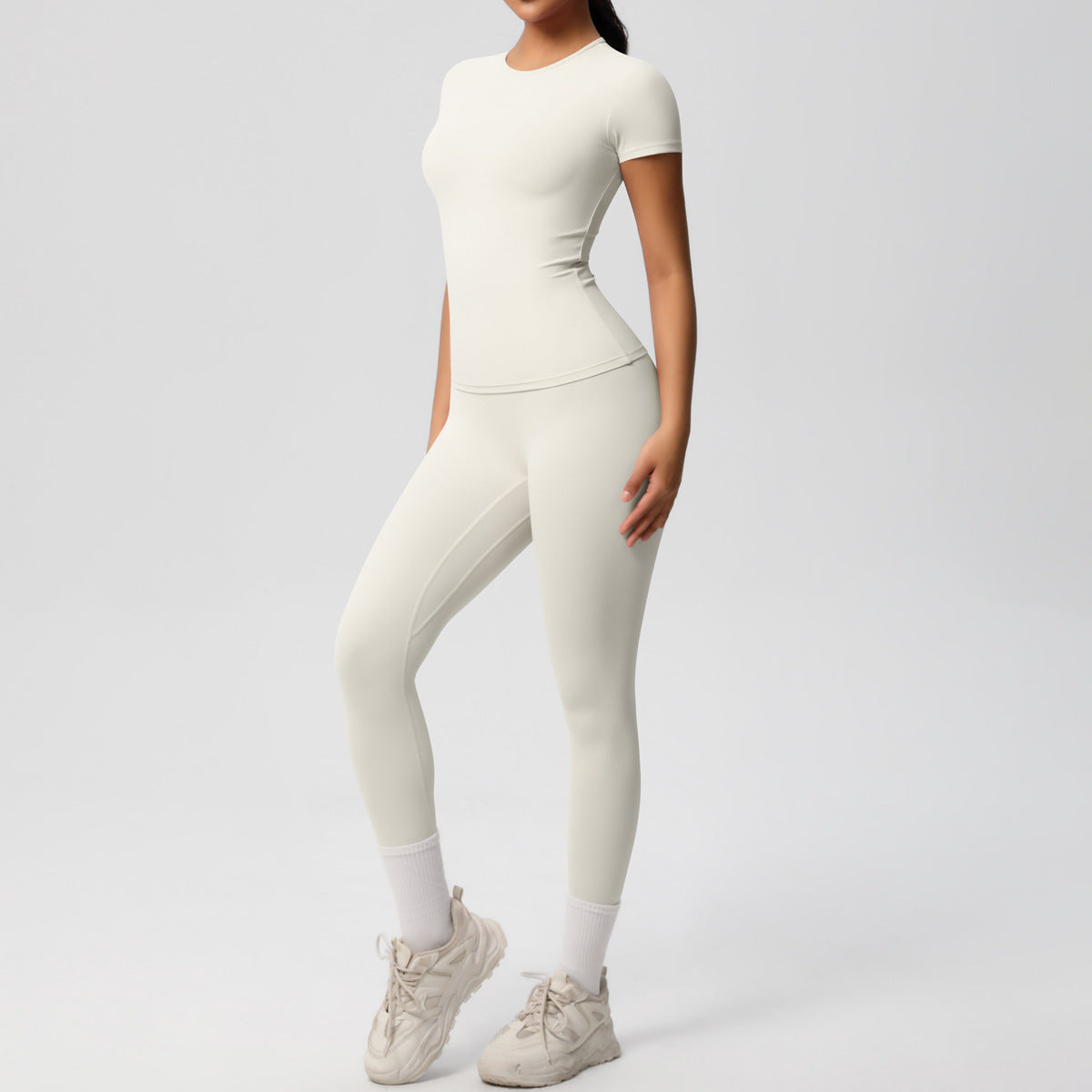 Sport-T-Shirt Stretch kurze Ärmel Yoga-Leggings hohe Taille Workout Anzug Frauen