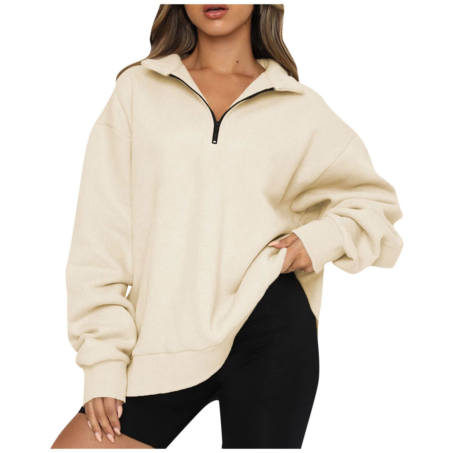 Frauen Sweatshirts Zip kragen Shirt