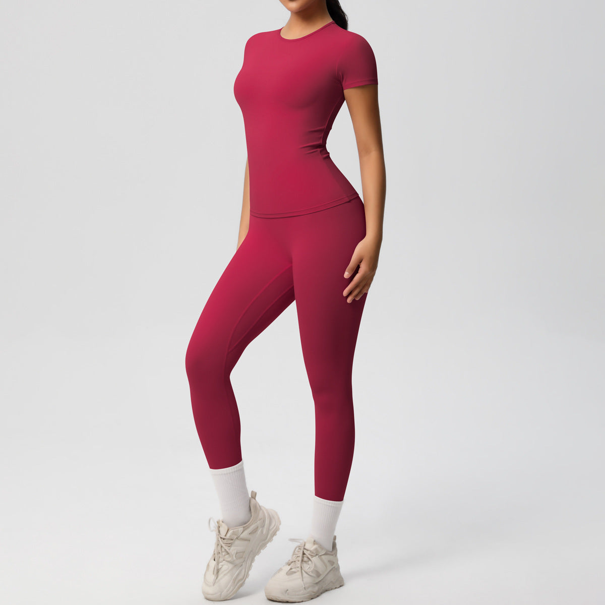 Sport-T-Shirt Stretch kurze Ärmel Yoga-Leggings hohe Taille Workout Anzug Frauen