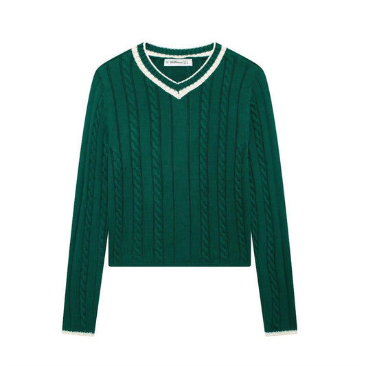 Mode Langarm Pullover Zopfmuster