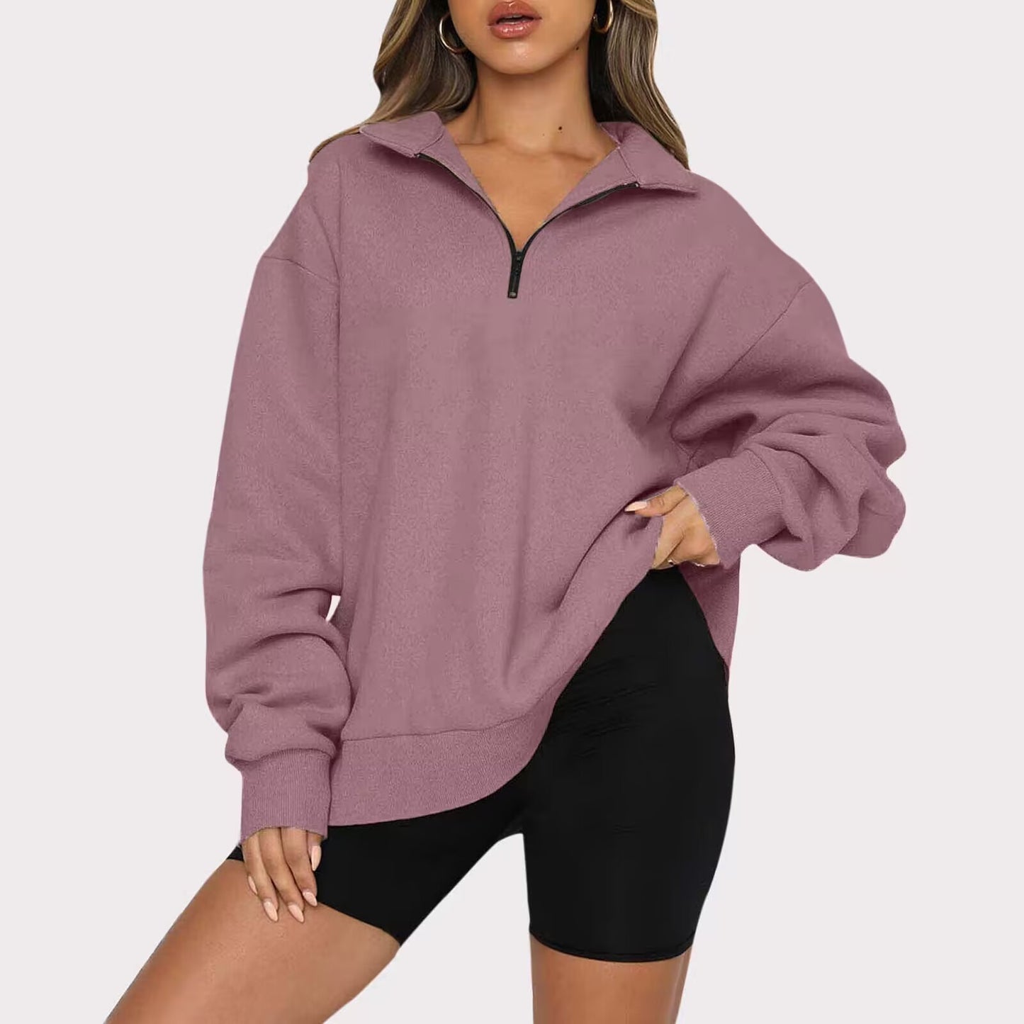 Frauen Sweatshirts Zip kragen Shirt