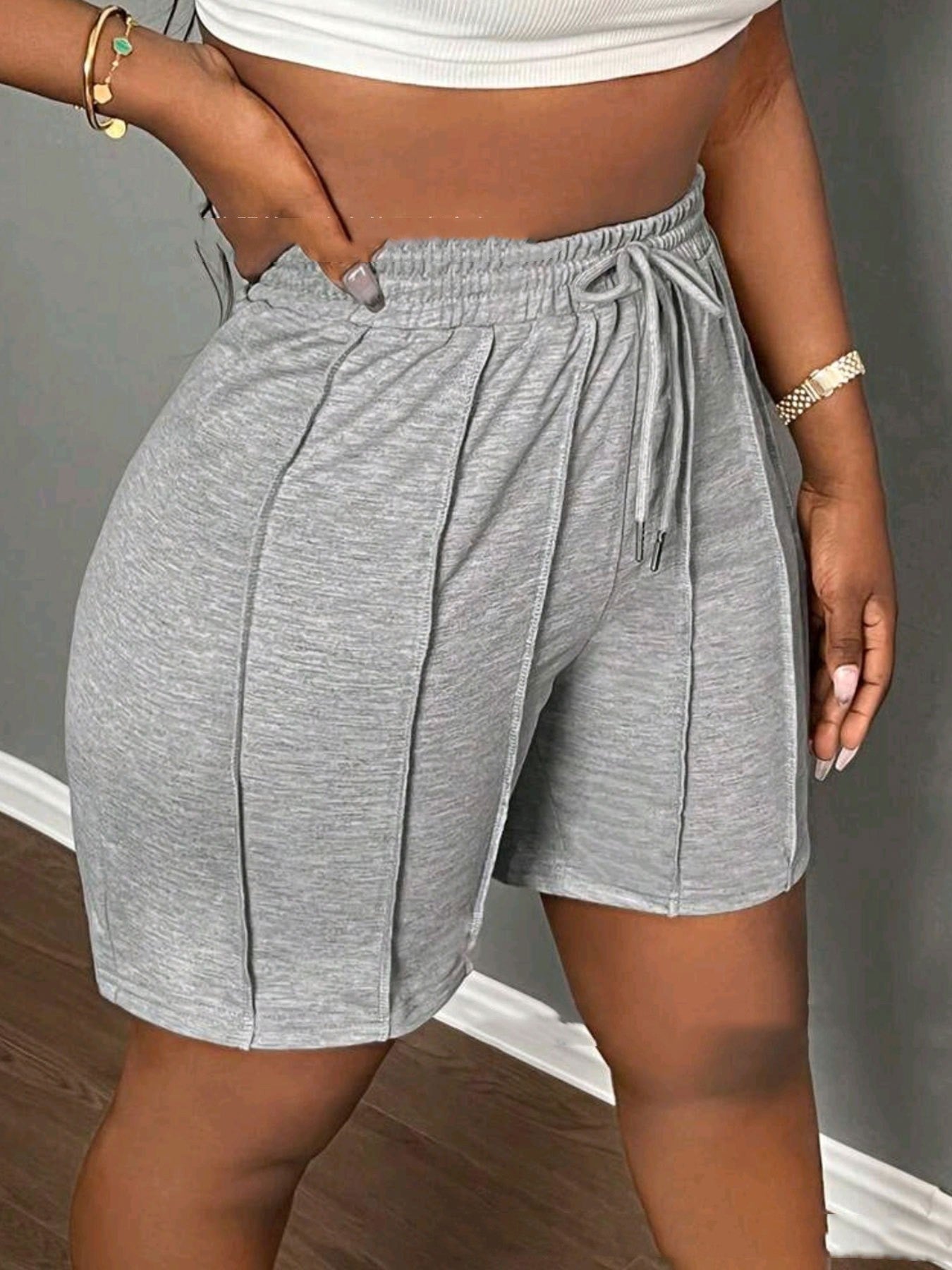 Einfarbige, lässige Shorts mit Kordelzug für den Sommer für Damen