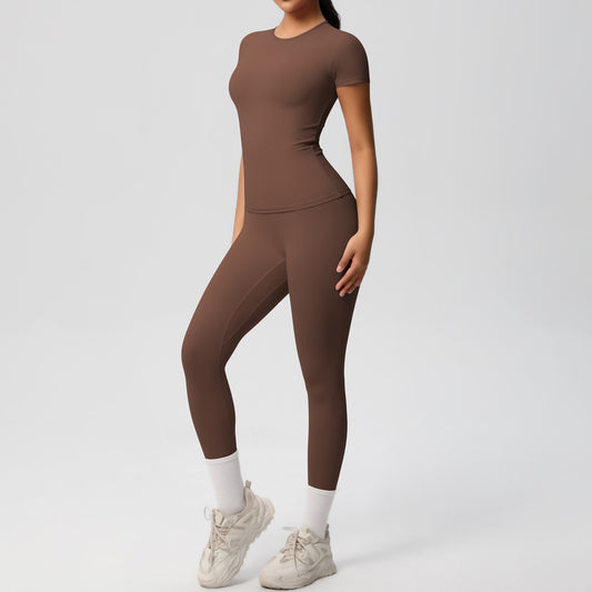 Sport-T-Shirt Stretch kurze Ärmel Yoga-Leggings hohe Taille Workout Anzug Frauen