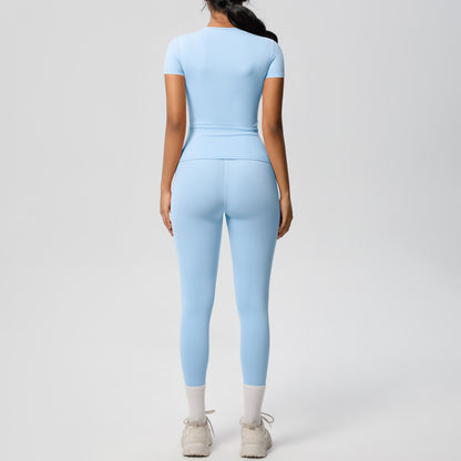 Sport-T-Shirt Stretch kurze Ärmel Yoga-Leggings hohe Taille Workout Anzug Frauen