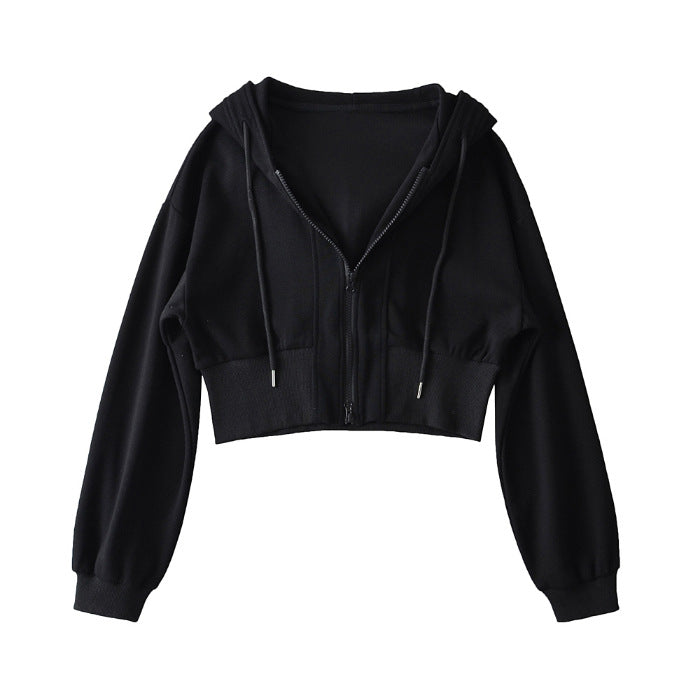 Damen Sport Jacke mit Kapuze und doppeltem Reißverschluss
