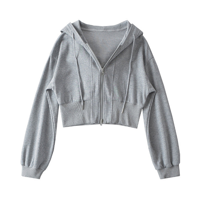 Damen Sport Jacke mit Kapuze und doppeltem Reißverschluss