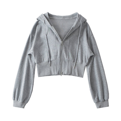 Damen Sport Jacke mit Kapuze und doppeltem Reißverschluss