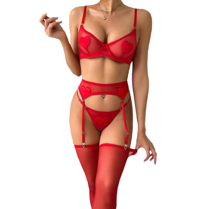 Damen Dessous Herzen Vierteiliges Set