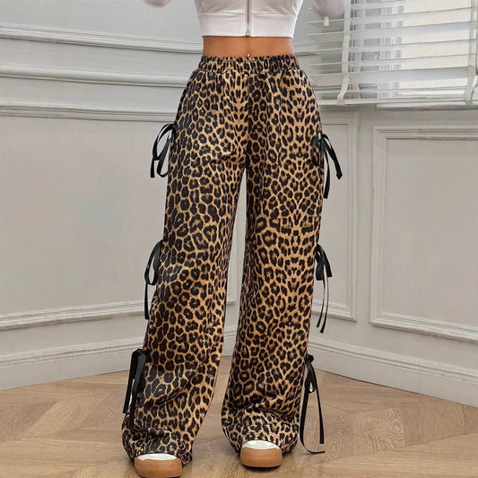 Elastische Taille, einfarbige Schleife, Baggy Hose mit geradem Bein und Schnürung