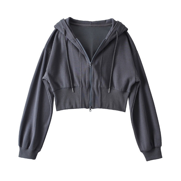 Damen Sport Jacke mit Kapuze und doppeltem Reißverschluss