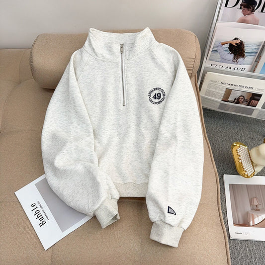 Pullover mit Stehkragen und halbem Reißverschluss