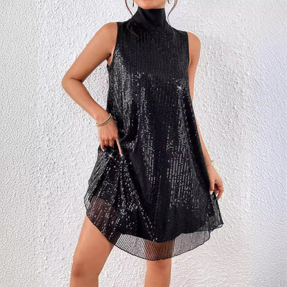Pailletten glänzendes ärmelloses Pulloverkleid
