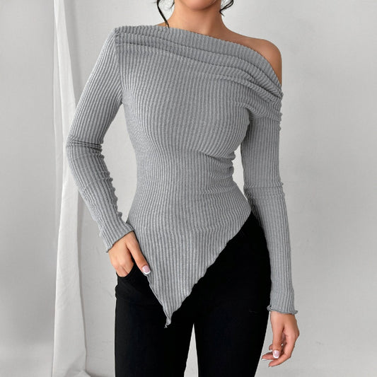 Elegantes, einfarbiges Damen-Strick-Freizeitoberteil