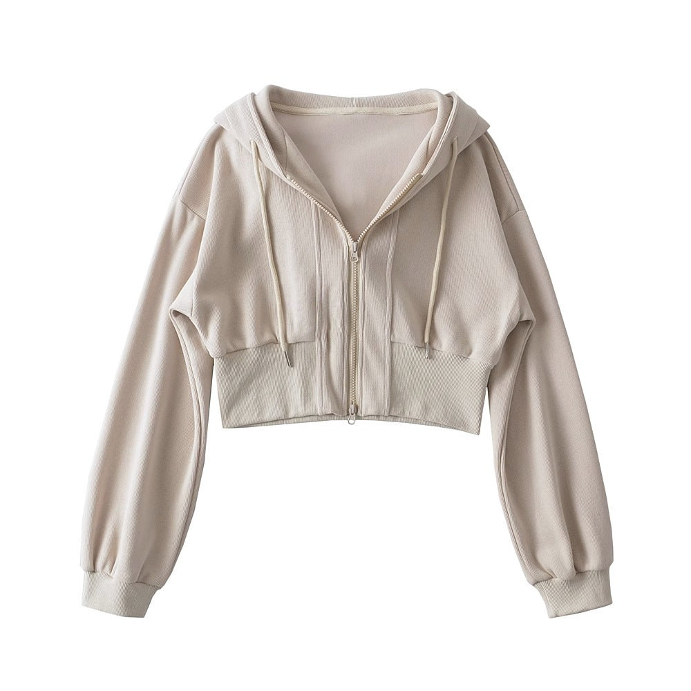 Damen Sport Jacke mit Kapuze und doppeltem Reißverschluss