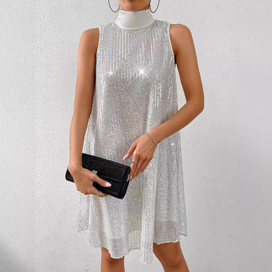 Pailletten glänzendes ärmelloses Pulloverkleid