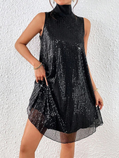 Pailletten glänzendes ärmelloses Pulloverkleid