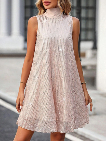 Pailletten glänzendes ärmelloses Pulloverkleid