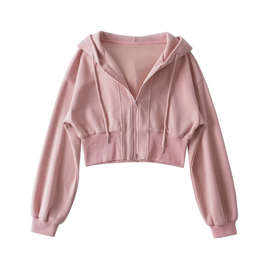 Damen Sport Jacke mit Kapuze und doppeltem Reißverschluss