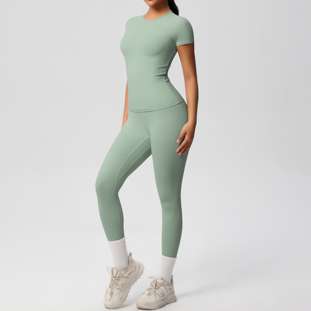Sport-T-Shirt Stretch kurze Ärmel Yoga-Leggings hohe Taille Workout Anzug Frauen