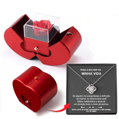 Modische Schmuckschatulle, roter Apfel, Weihnachtsgeschenk, Halskette, ewige Rose für Mädchen, Muttertag, Valentinstag, Geschenke mit künstlicher Blume, Rosenblüten-Schmuckschatulle