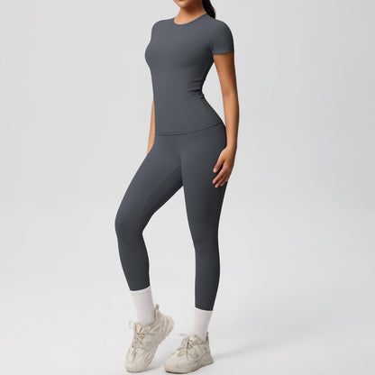 Sport-T-Shirt Stretch kurze Ärmel Yoga-Leggings hohe Taille Workout Anzug Frauen
