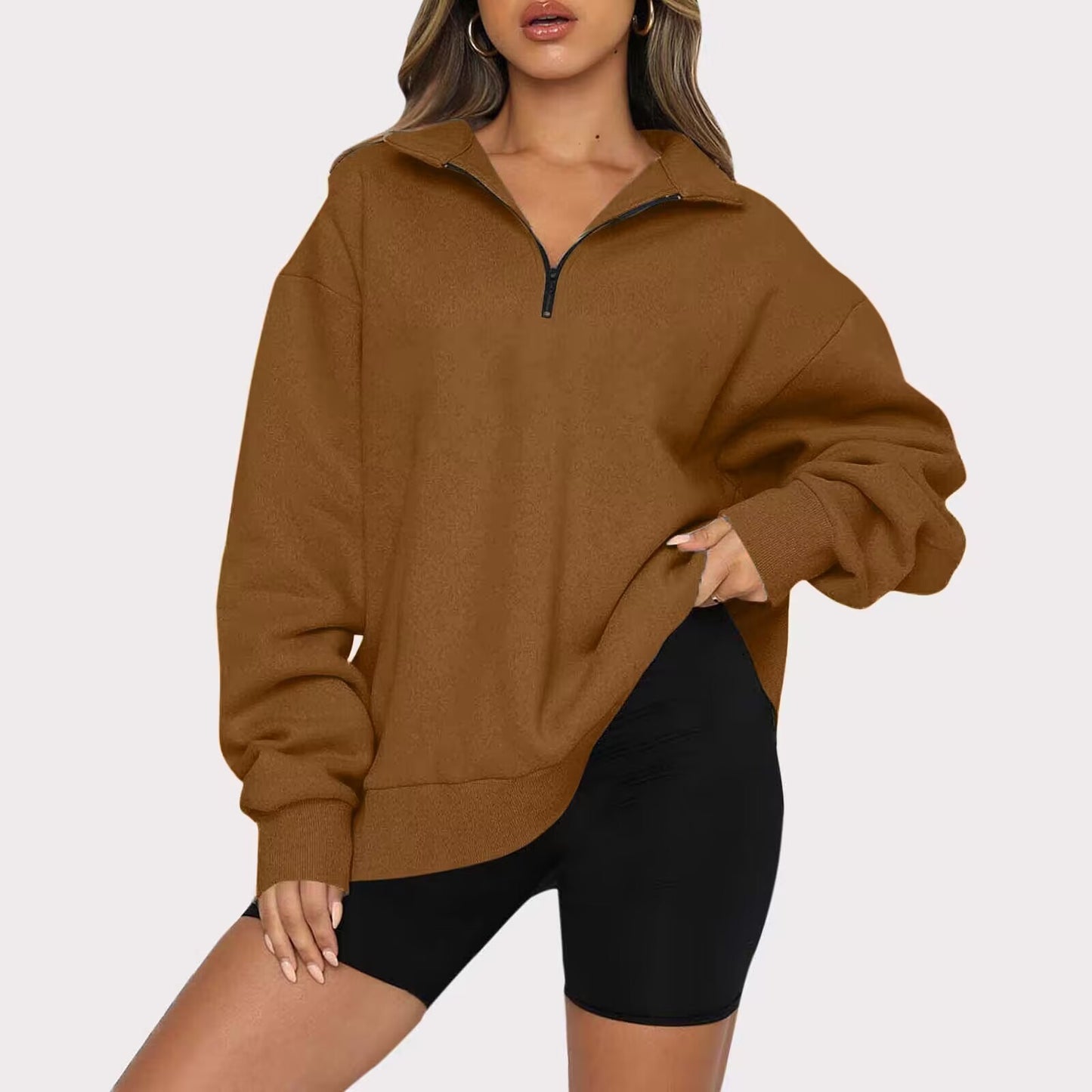 Frauen Sweatshirts Zip kragen Shirt
