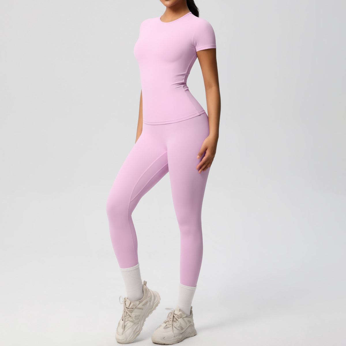 Sport-T-Shirt Stretch kurze Ärmel Yoga-Leggings hohe Taille Workout Anzug Frauen