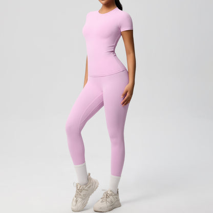 Sport-T-Shirt Stretch kurze Ärmel Yoga-Leggings hohe Taille Workout Anzug Frauen