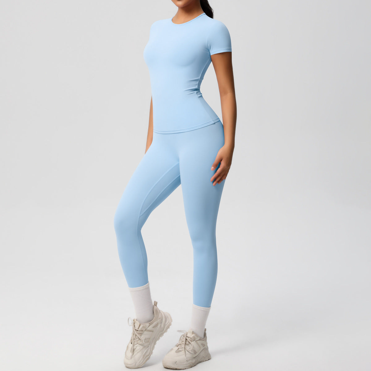 Sport-T-Shirt Stretch kurze Ärmel Yoga-Leggings hohe Taille Workout Anzug Frauen