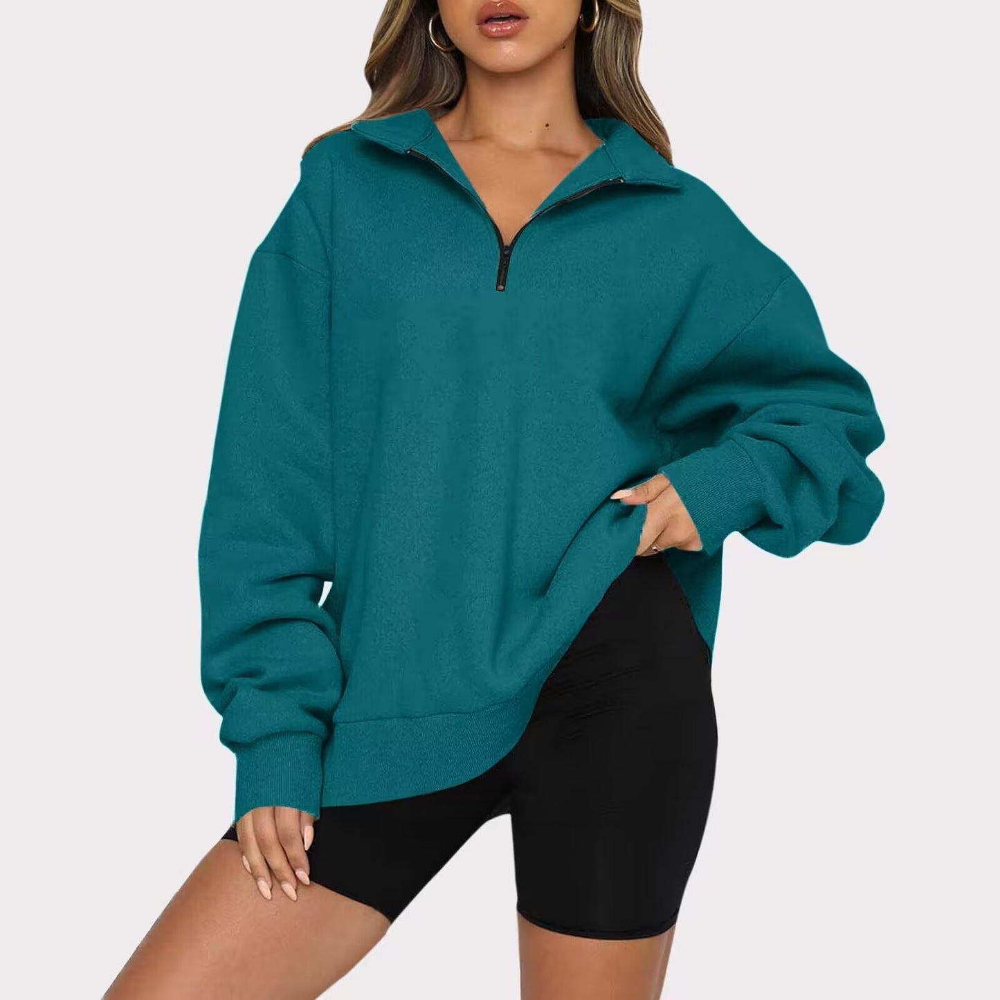 Frauen Sweatshirts Zip kragen Shirt