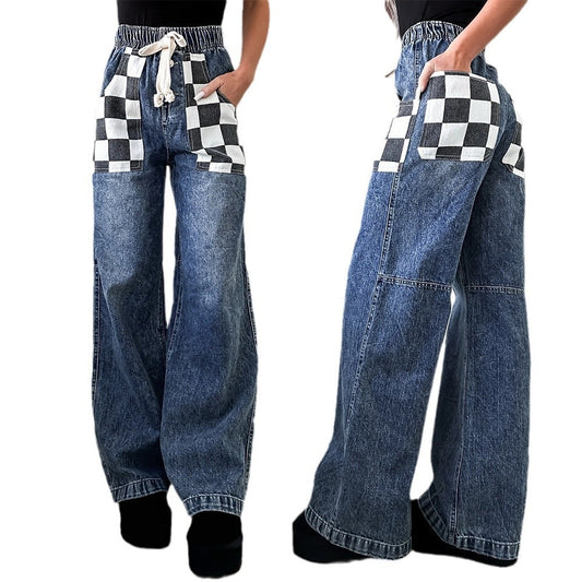 karierte kontrastfarbige Damen-Jeans