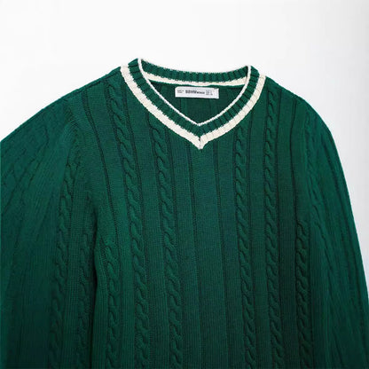 Mode Langarm Pullover Zopfmuster